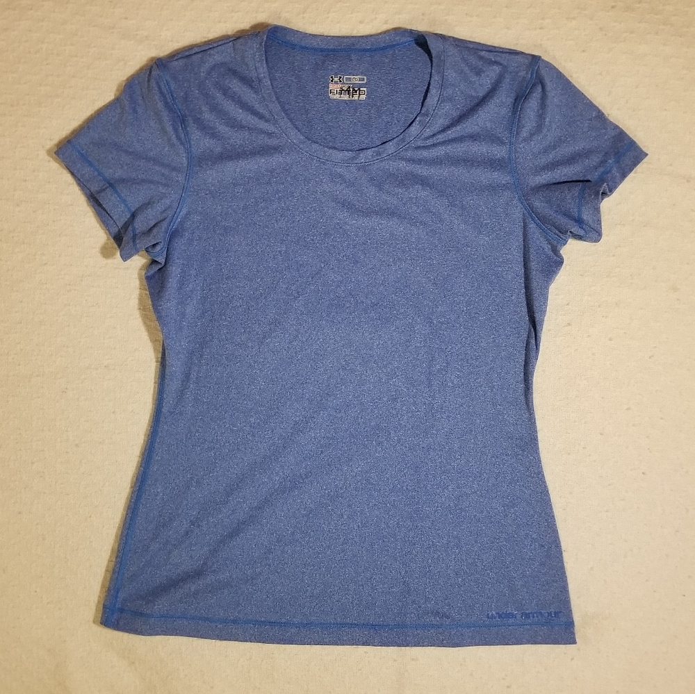 Under Armour Heat Gear Blue Scoop Neck Short Sleeve Fitted Athletic Shirt